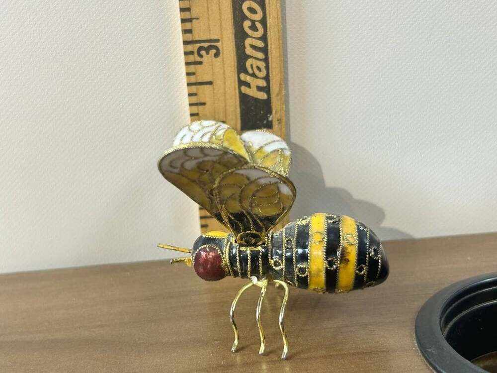 Cloisonne Enamel Bumble Bee Figurine Black Yellow Gold Tone Metal Insect Damaged